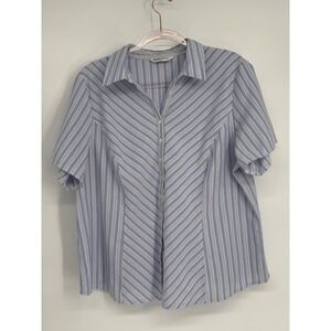 Bonmarche Womens Sz 22 Blue Striped‎ Short Sleeve Button Front Collared Shirt